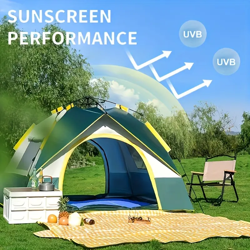 [4-Person Quick Setup Tent] 4-Person Quick Setup Camping Tent |     3-Second Setup, Dualdoor Design, 2 Doors & 2 Windows, Breathable Mesh Panels, Windproof Sun Protection, All-Season Indoor/Outdoor Use for Hiking, Beach, Camping, Family Gatherings, Outdoo