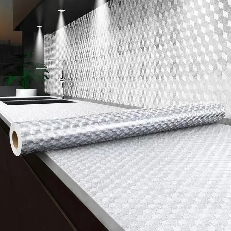 Kitchen Oil-Resistant Wallpaper, Fireproof High-Temperature Resistant, Waterproof Moisture-Proof Self-Adhesive Wall Paper, Aluminum Foil Paper, Peel and Stick Wallpaper