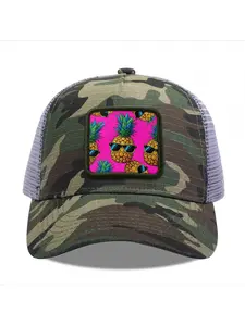 Pineapples with sunglasses pattern Camouflage Mesh Baseball Cap for Men & Women - Adjustable Snapback Trucker Hat, Breathable Back for Hiking, Fishing, Camping, Golf & Casual Outdoor Attire Camouflage Random