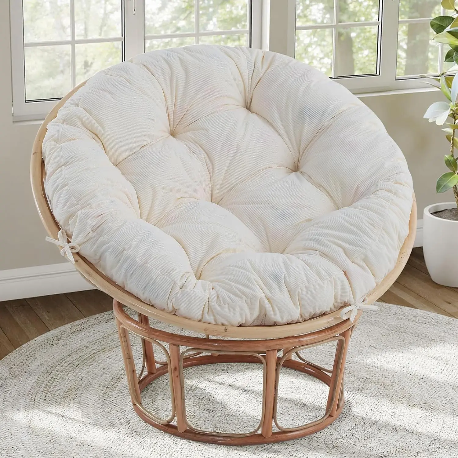 Papasan Chair Cushion, Circle Papasan Chair Cushion(Cushion Only) | Papasan Cushion with Thick Corduroy Cover, 48 x 48 Inch Cushion for Egg Chair, Beige