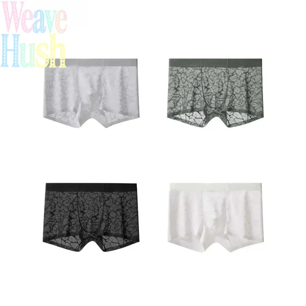 Men's 4-Pack (Best Value) Mixed Colors Ice Silk Boxer Briefs, Casual Cooling Wear with See-Through Lace Mesh, Ultra-Soft Breathable Fabric, Secure Fit Shorts