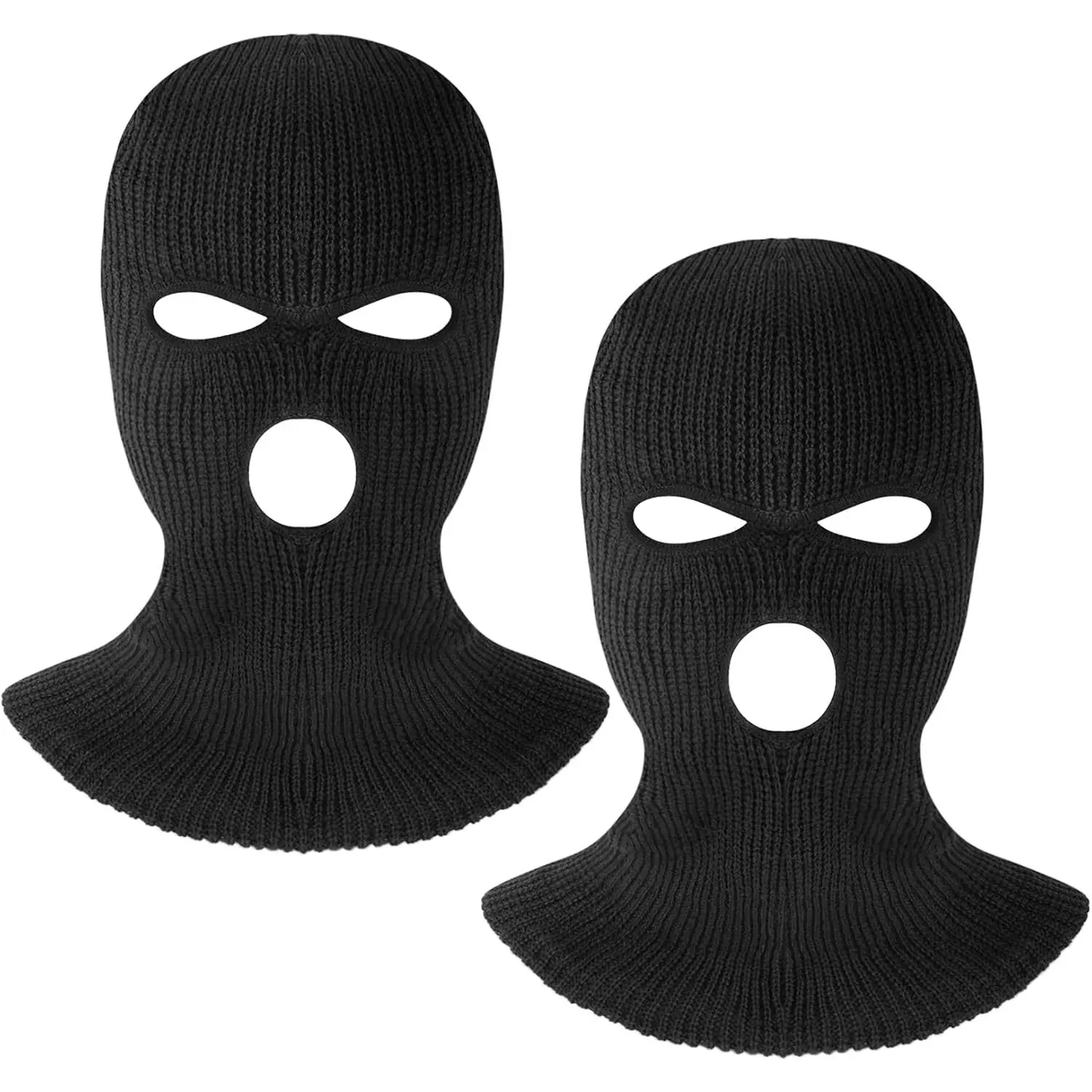 3 Hole Knitted Full  Cover Ski Mask for Men, 2 count Thermal Winter Warm Knit Beanie Balaclava for Outdoor  Black
