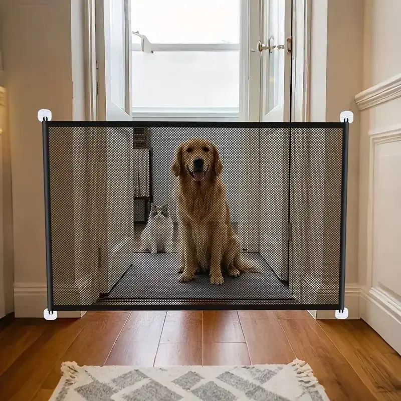 🐾 Retractable Mesh Pet Gate for Indoors ｜ Portable Baby & Dog Separation Barrier Fence for Stairs, Doorways & Home