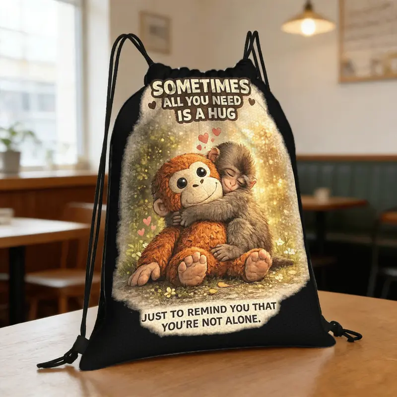 Punch Monkey Hug Story Plush Toy & Drawstring Bag - Cute Macaque Monkey with Punch Monkey Characters, Soft Suitable for Gym, Travel, Commuting, Training, Gift for and, Bag for Daily Use