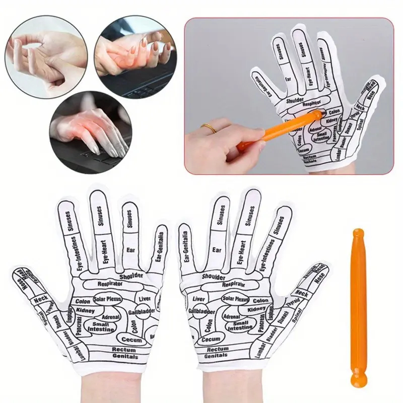 3pcs/set Shiatsu Reflexology Gloves - Revitalizing Hydrotherapy Massage Tool with Comprehensive Acupressure Point Chart for Ultimate Hand Relaxation and Wellbeing