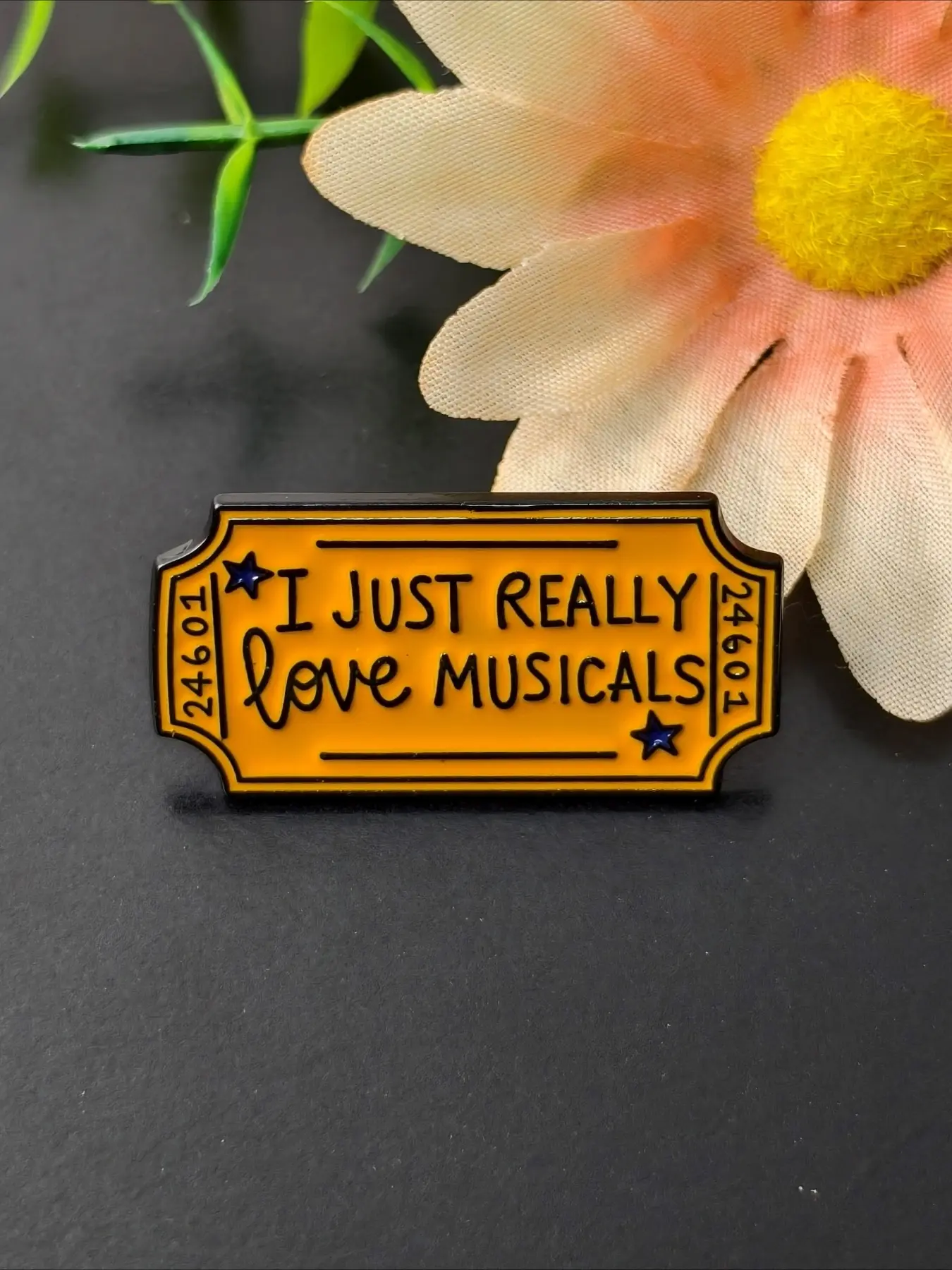 "I Just Really Love Musicals" Ticket Enamel Pin, Alloy Brooch Pin, Theatre Ticket Shaped Lapel Brooch, Musical Theatre Lover Badge for Jackets Backpacks, Ideal Gift for Theatre Nerds, Musical Fans & Actors