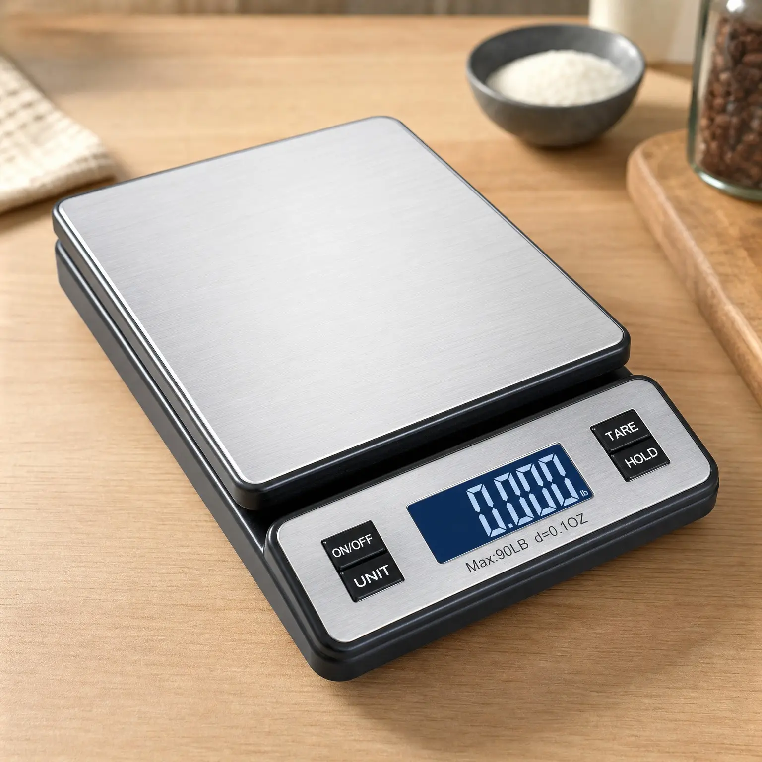 90 lb x 0.1 oz Durable Stainless Steel Digital Postal Shipping Scale with AC Adapter, 1 Pack