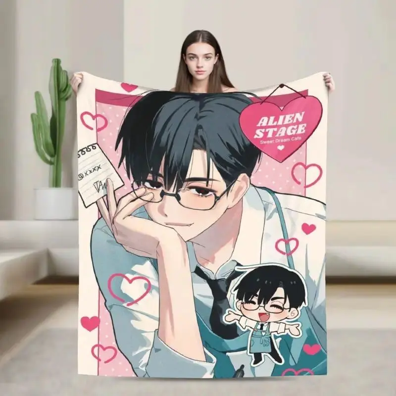 Ivan Alien Stage Anime Character Flannel Throw Blanket, cooling blankets cooling blanket blankets quince bedding, Soft All Season 200x150cm Bedspread Luka Till Mizi Print Sofa Bedding Decor Summer Gift For Alien Stage Anime Fans summerwins