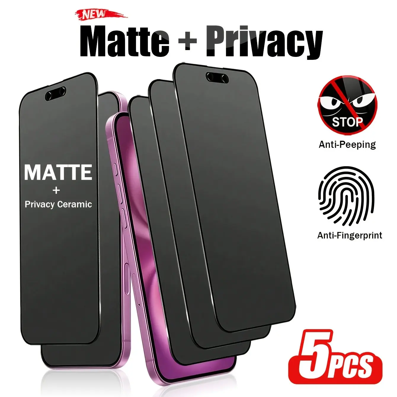 5-Pack Matte Anti-Spy Ceramic Film for iPhone Series, Anti-Prank Anti-Fingerprint HD Phone Film, Flexible Scratch-Resistant Full Coverage Screen Protector