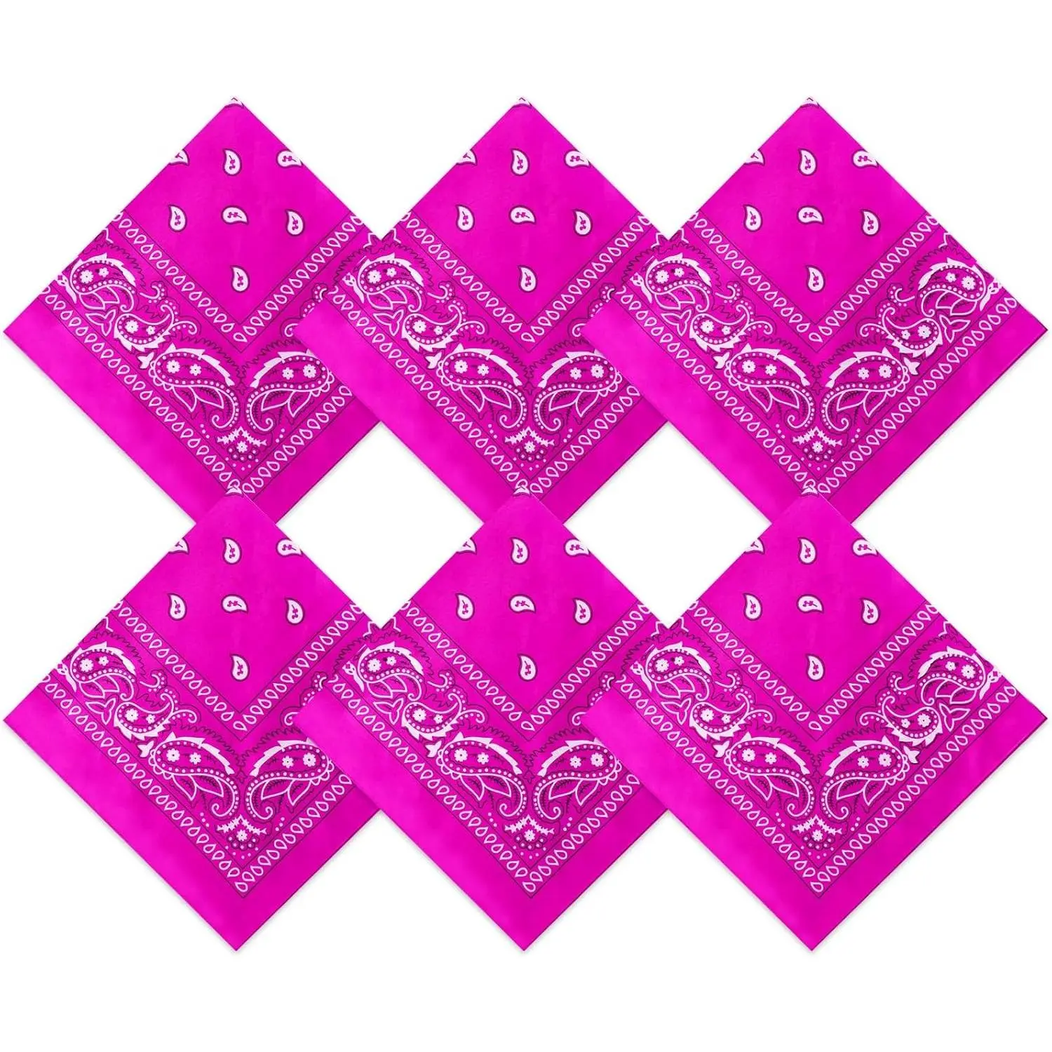 6 Pcs Neon Color Cowboy Bandanas for Men Women Assorted Paisley Pattern Handkerchiefs 22 x 22 Inch Headwrap Scarfs