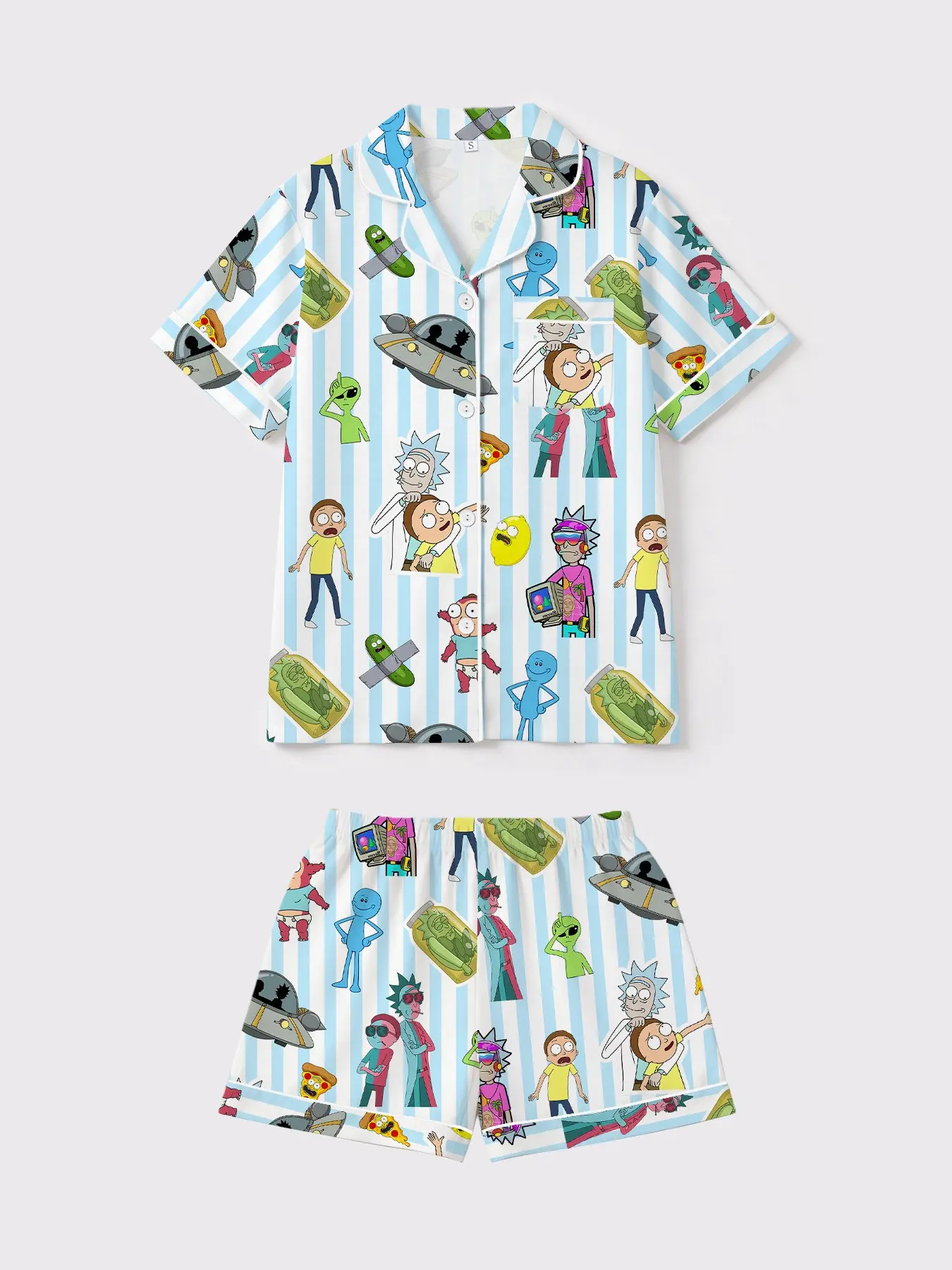 Women's Sleepwear Set, Soft Comfortable Pajamas, Rick and Morty Print, Fitted Short Sleeve, Elastic Waist, Casual Fashion, All Seasons, Pjs, Pajama Nightwear Set