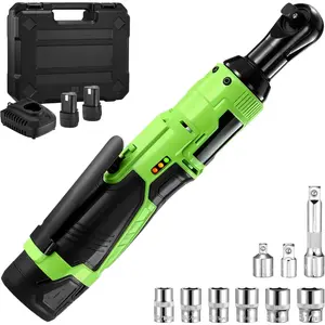3/8" Electric Ratchet Wrench Set, 12V Cordless Ratchet, Power Socket Wrench Set with Variable Speed, 6 Sockets, LED Light, 1/4" Adapter, 1/2" Adapter, 2 x 2.0Ah