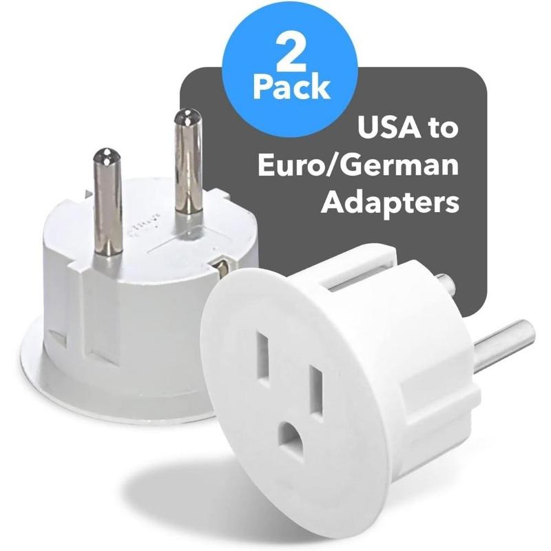 American To European Plug Adapter – Type E/F Schuko Plug Adapter-Use In Germany, France, & More - CE Certified – For Mobile, Laptop & Camera Chargers - 2 Pack