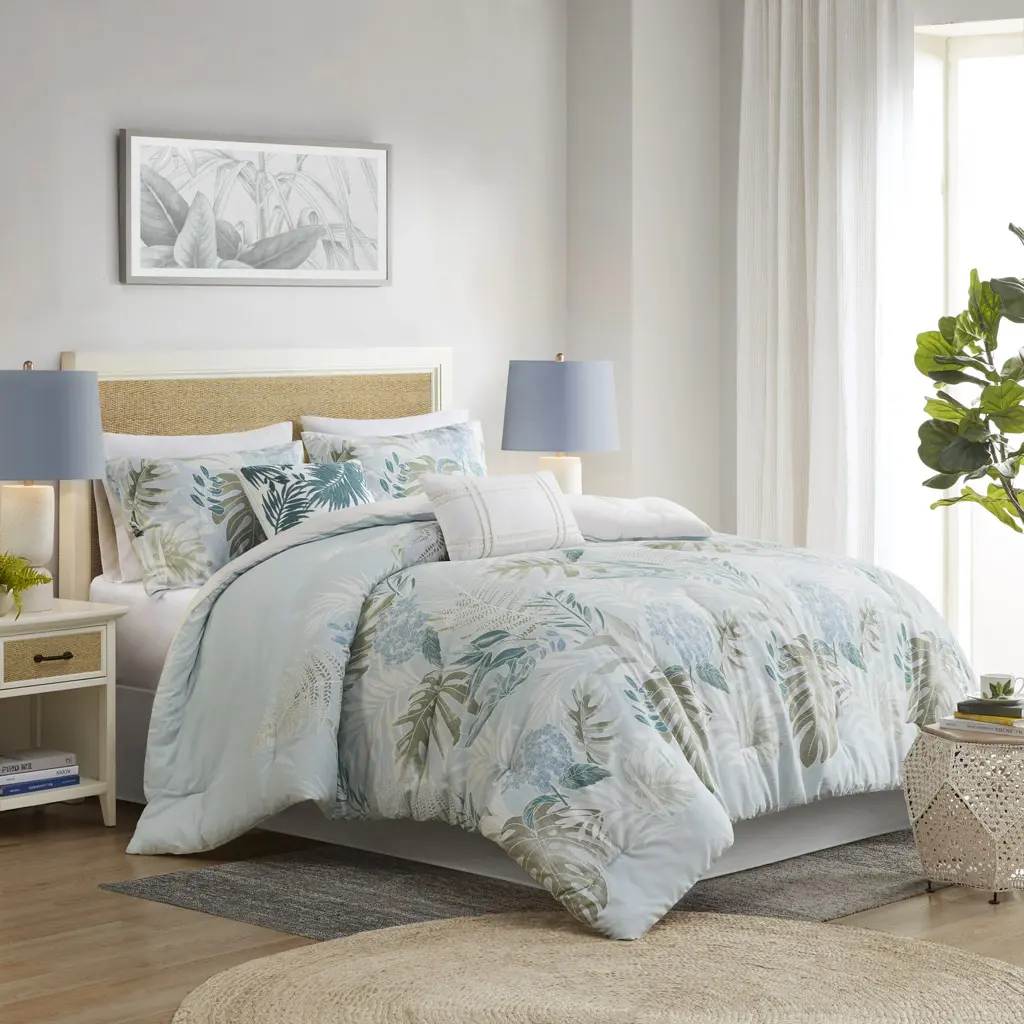 Nokaa 6 Piece Oversized Cotton Comforter Set Queen Blue with Throw Pillow, Soft Breathable Bedding, Lightweight Quilted Duvet Insert, All-Season Down Alternative Blanket, Machine Washable, Bedroom Guest Room Decor