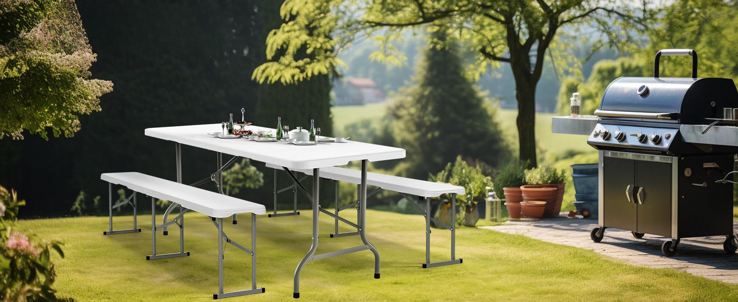6-Foot Plastic Folding Bench – Portable Indoor/Outdoor Seating for Picnics, Parties, Camping, and Dining; Ideal for Gardens, Soccer Games, and Various Recreational Events – Features a Smooth HDPE Surface (Set of 2; White or Black; 6-Foot) 6-Foot Plastic Folding Bench – Portable Indoor/Outdoor Seating for Picnics, Parties, Camping, and Dining; Ideal for Gardens, Soccer Games, and Various Recreational Events – Features a Smooth HDPE Surface (Set of 2; White or Black; 6-Foot)