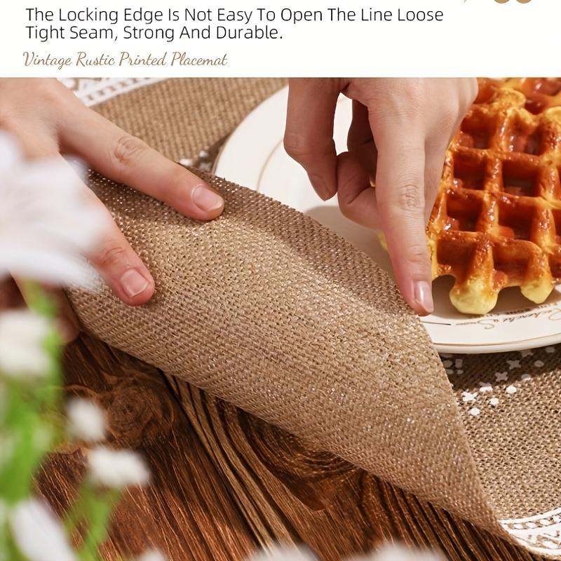 6-piece set of round Bohemian style jute printed woven placemats, easy to clean, 15-inch black printed round placemats, suitable for table decoration, Christmas decoration, wedding decoration, Valentine's Day decoration, and easy to store.