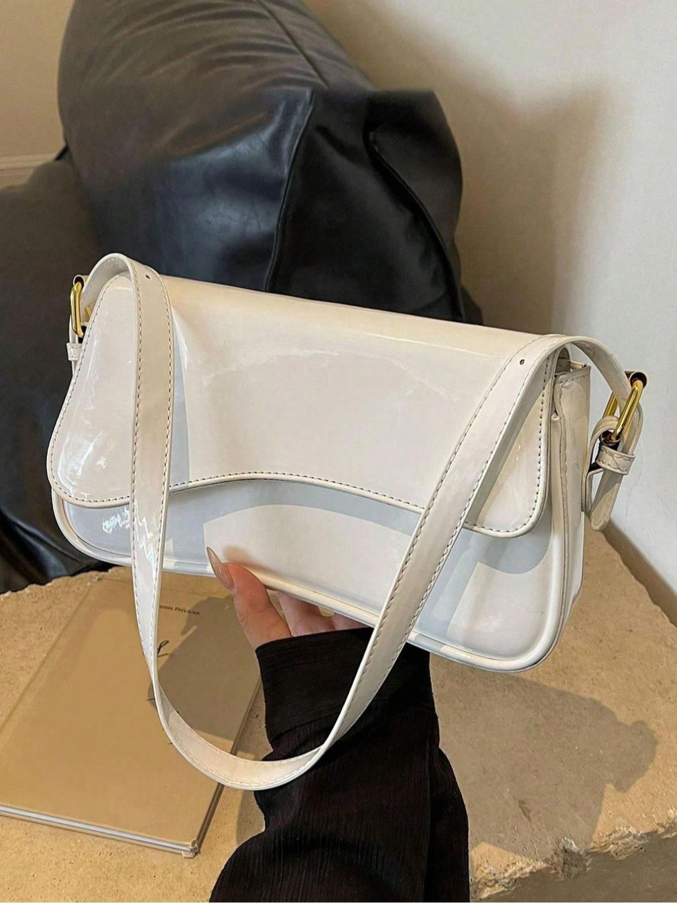 Women's Solid Color Shoulder Bag, Fashionable Patent Leather Crossbody Bag for Daily Used, Casual Trendy Versatile High-quality Daily Commuting Bag