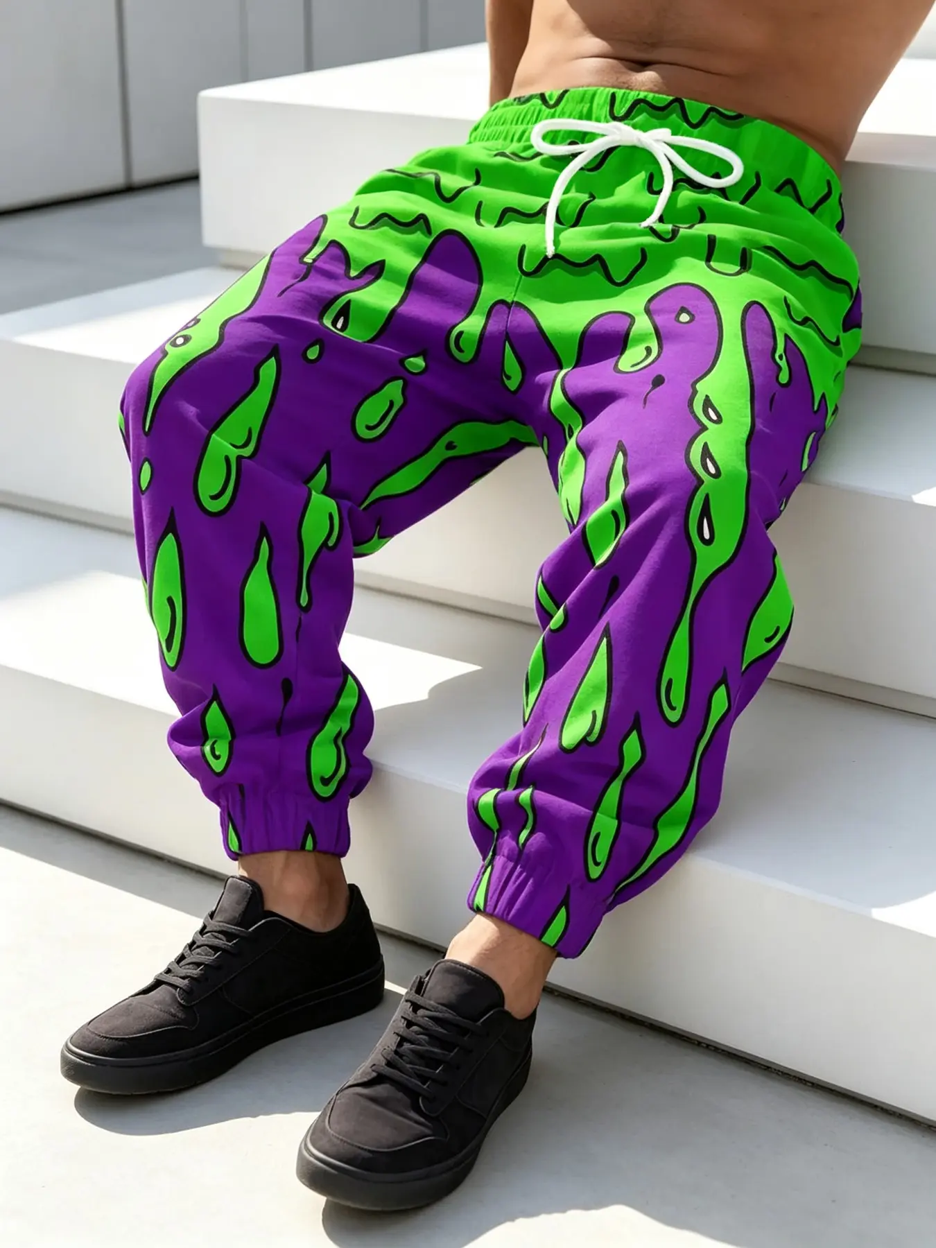 Men's Boho Sweatpants, All over Print, Loose-Fitting, Spring & Fall, Base, Fluorescent, Streetwear Style, Drawstring Waist