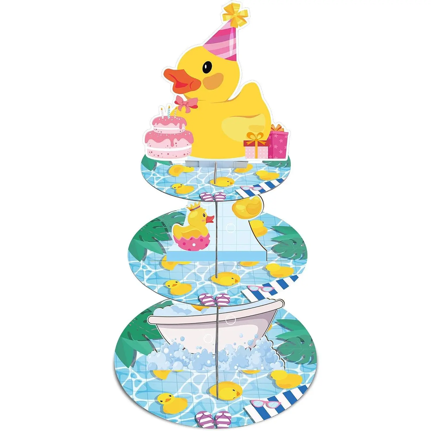 Rubber Duck Party Decorations - 3 Tier Summer Luck Duck Birthday Decorations, Cute Yellow Duckies Cupcake Stand Cake Holder for  Dessert, Ducky Party Supplies for Birthday  Shower