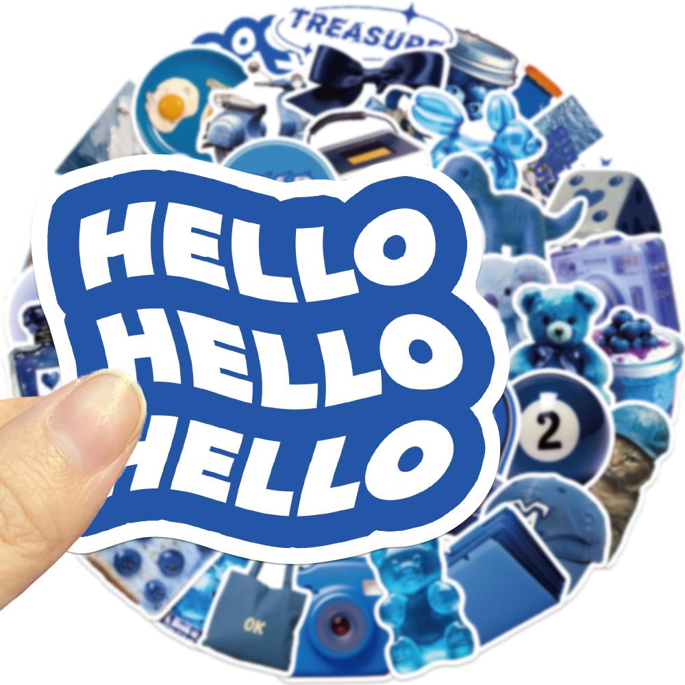 Blue Series Sticker, 50pcs/set Self Adhesive Decorative Stickers, DIY Decals for Water Bottle, Laptop, Phone Case, Scrapbooking, Journal Making