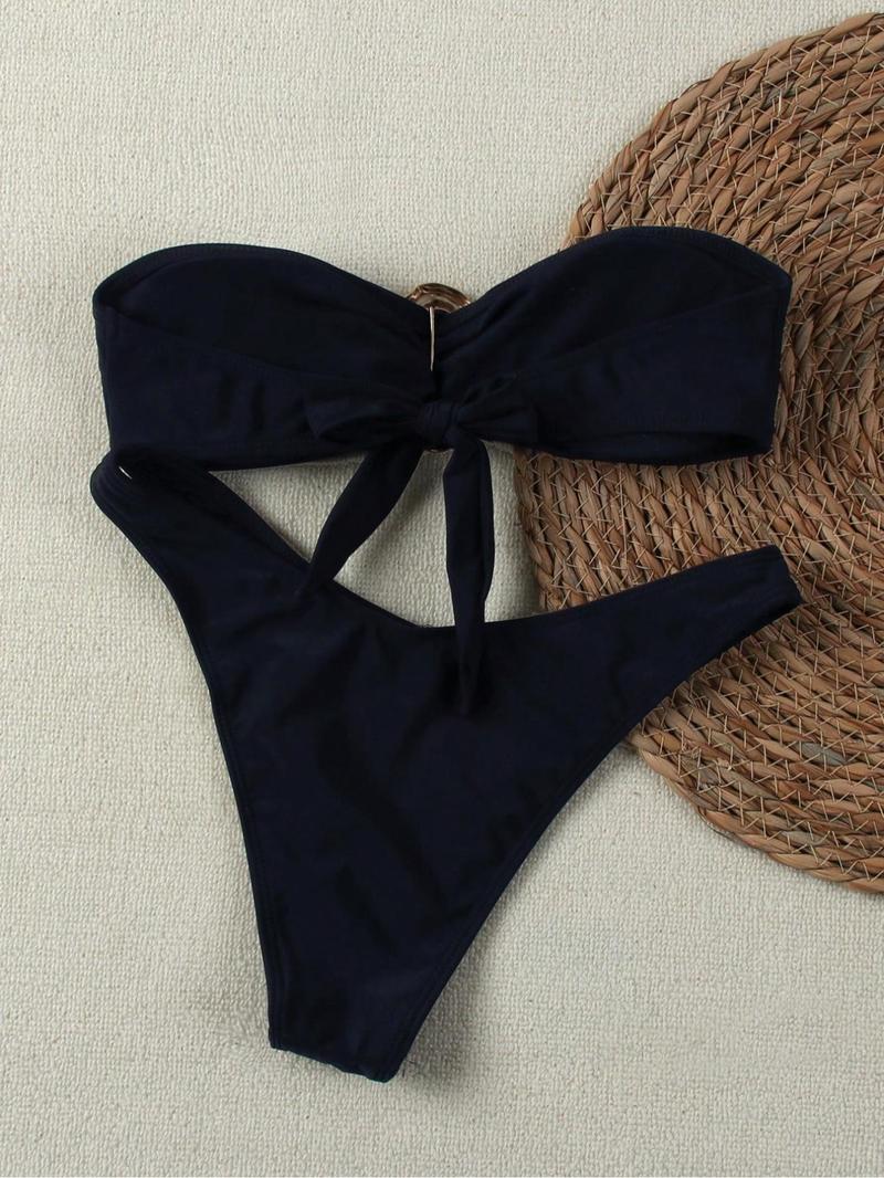 Two-piece Set Women's Bikini Set, Casual Fashion Chic Swim Top & Swim Bottom Swimsuit Set, Ladies Swimwear for Beach Holiday Vacation