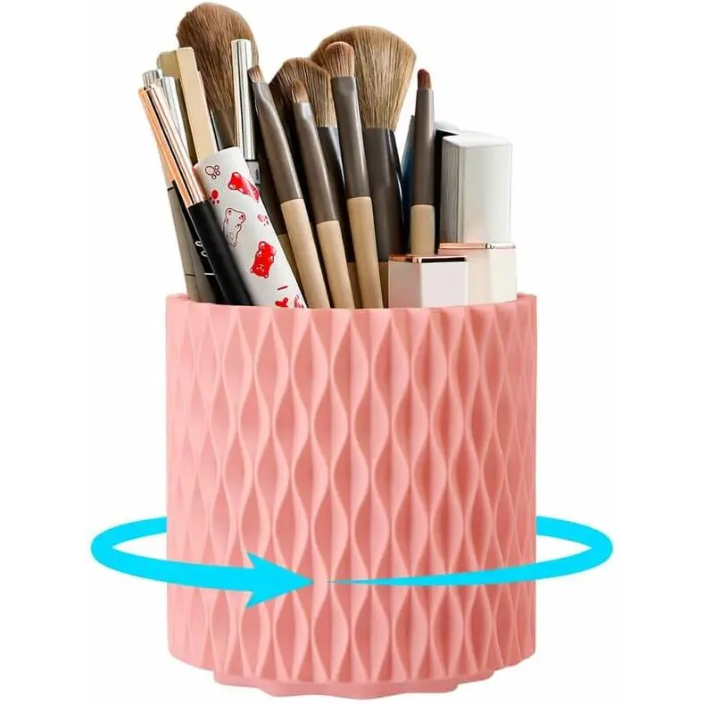 Makeup Brush Holder, 360° Rotating Makeup Organizer | Cute 5-slot spinning   for makeup brushes, lipstick & hair accessories — bathroom, dorm & office desk