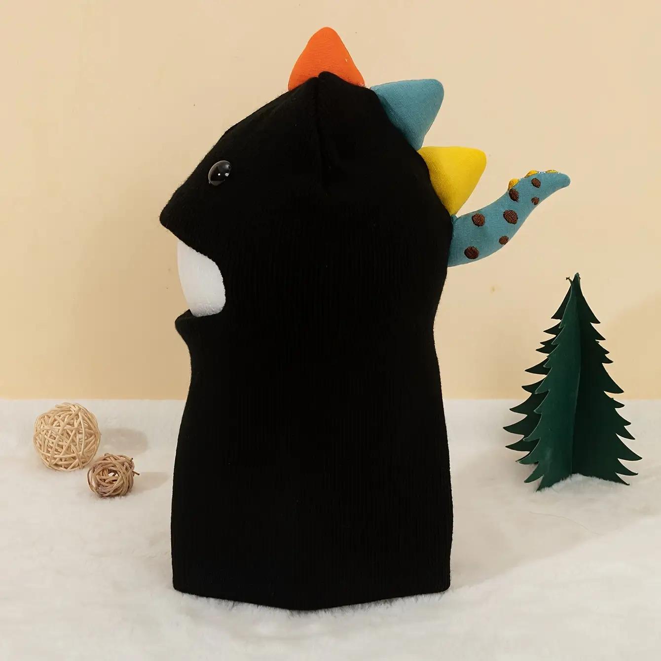 1pc ' Dinosaur Knit Beanie Hat with Scarf - Stretchy Lightweight Warm Winter Cap, 6-Month-5-Year-Old, Multicolor Cartoon Dinosaur Design for Outdoor Hiking & Holiday Celebrations (Christmas, Halloween, New Year), Dinosaur Clothes, Holiday Wear