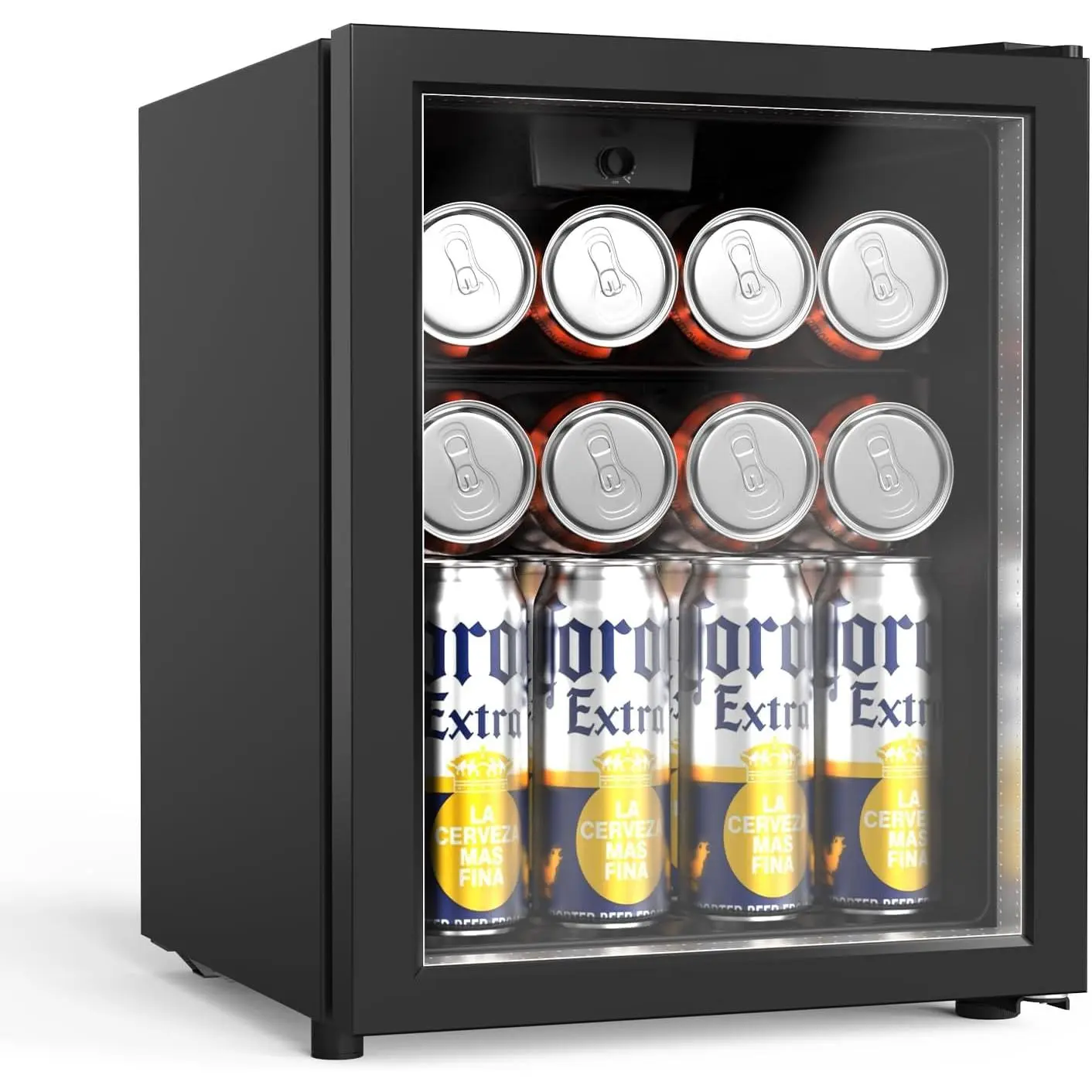 46 Cans/1 Cu.Ft Beverage Refrigerator Cooler with Glass Door, Quiet Mini Drink Fridge with Adjustable Shelf & Feet, Small Wine Cooler for Bedroom, Bar & Office, 43-64°F, 115V