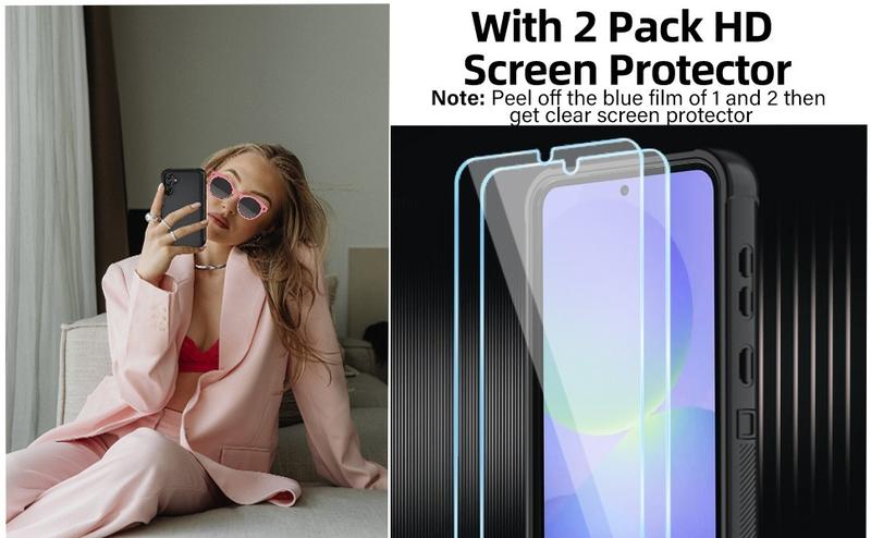 P-PCS018  for Samsung Galaxy A16 5G Case : 3-Layer Shockproof Phone Cover with HD Screen Protector,Hybrid Protective Military-Grade Drop Protection for Galaxy A16 5G Phone Case (Black/Black)