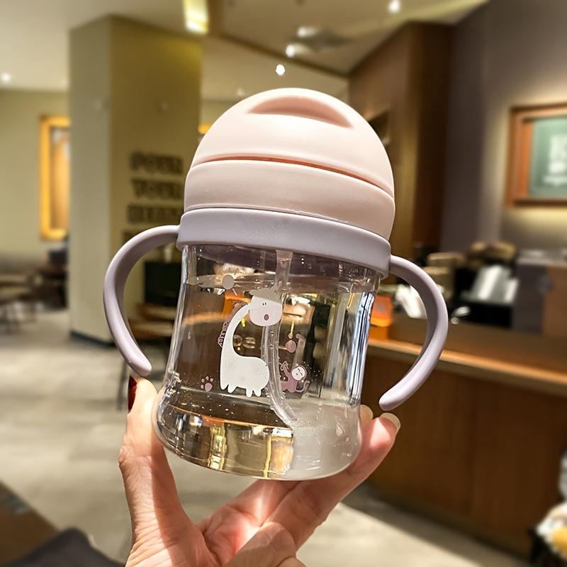 Cute cartoon water bottle with tube, Magic Baby Bottle, graduated sippy cup, 250ml（8.45oz）