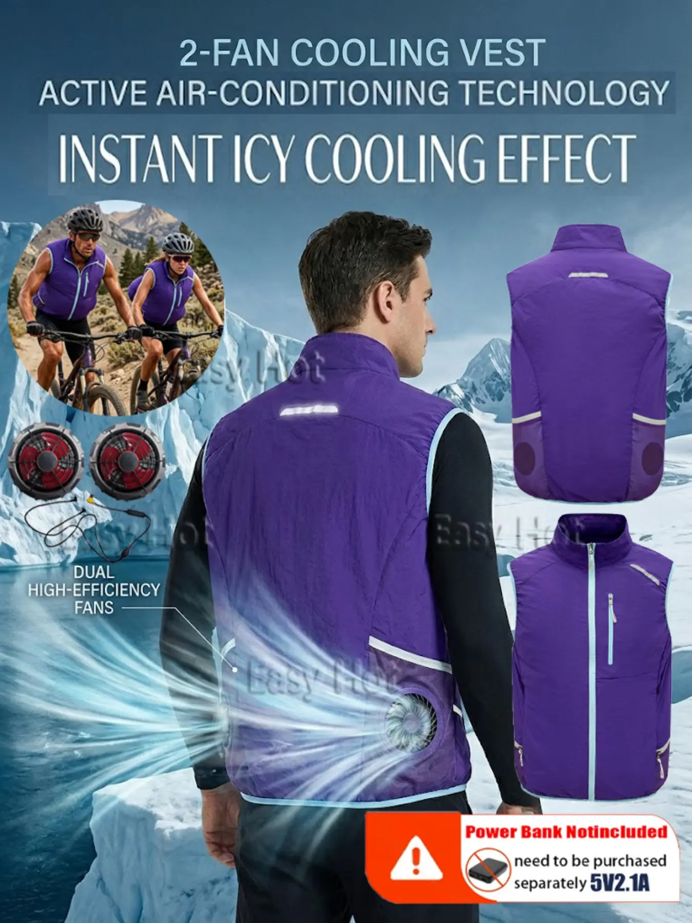 Summer New 2 Fan Sleeveless Vest, Activewear USB Cooling Vest, Cycling Vest, Outdoor Sun Protection, Lightweight Breathable