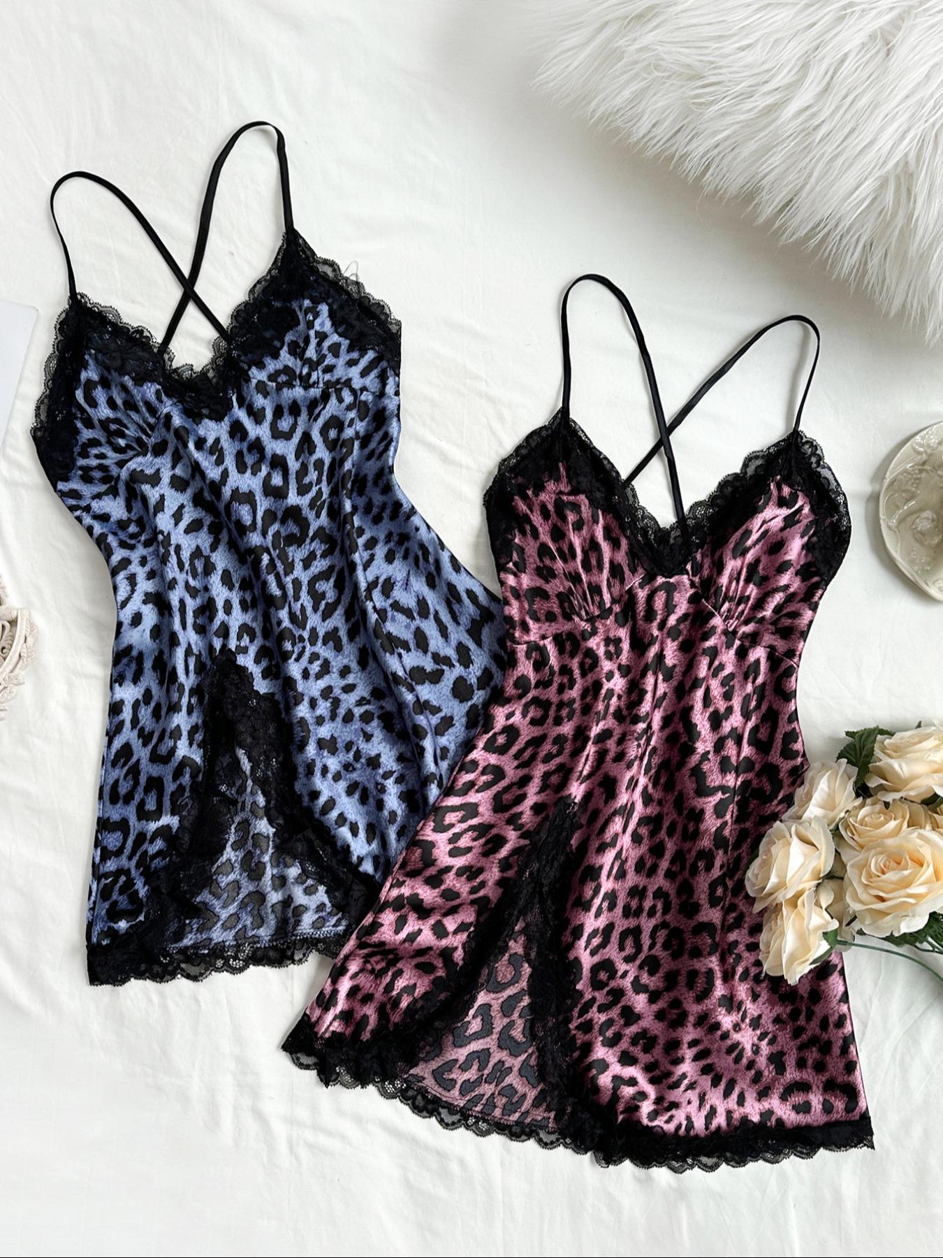 Women's Contrast Lace Backless Satin Cami Nightdress, Comfort Basic Criss Cross Tie Back Sleeveless Nightgown, Summer for Women Nightgown Gifts