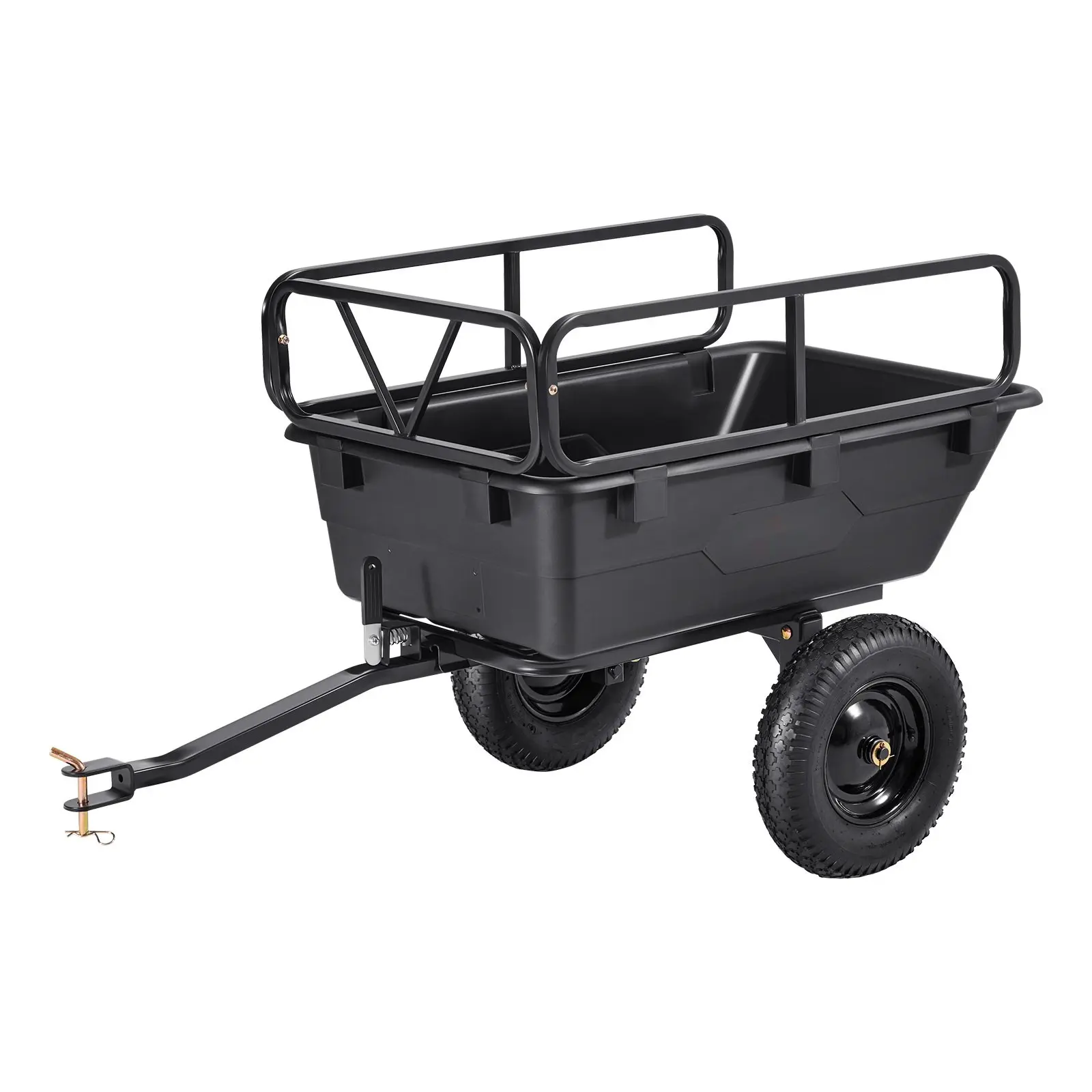PP Plastic Garden Utility Cart, Tow-Behind ATV Dump Trailer with 500 lbs Load Capacity, 10 Cu Ft Dump Bed for Landscaping, Yard Cleanup, Hauling Dirt, Gravel, Soil, Firewood, Mulch, Tools and Equipment