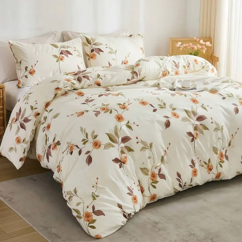 3pcs American Country Floral Duvet Cover Set, Breathable Duvet Set, Includes 1 Duvet Cover and 2 Pillowcases, Single Double Queen Size