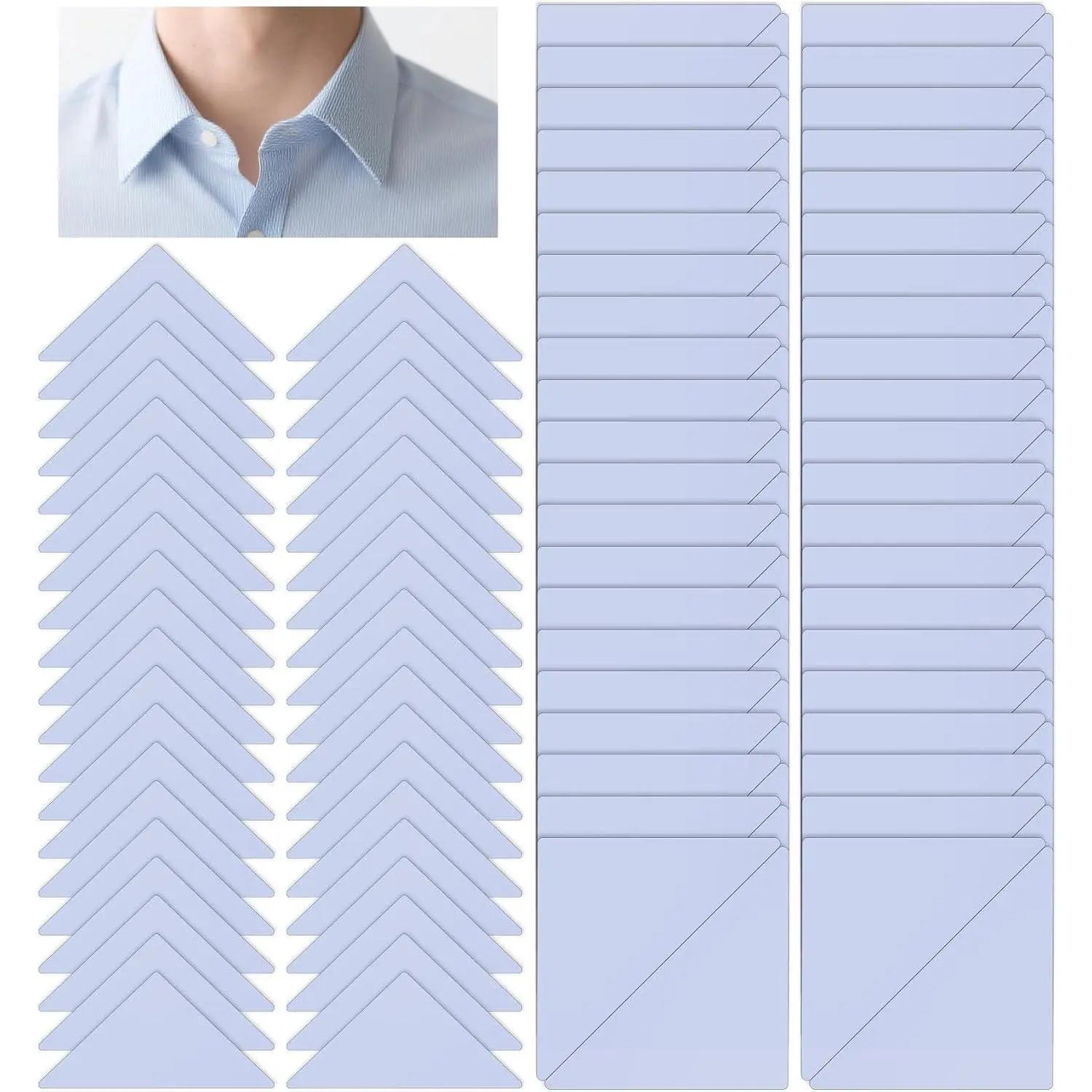 120 Pcs Plastic Self-Adhesive Dress Shirt Collar Inserts, No Curl Triangle Anti-Warping Collar Stays Suitable for Men & Women Casual & Formal Wear