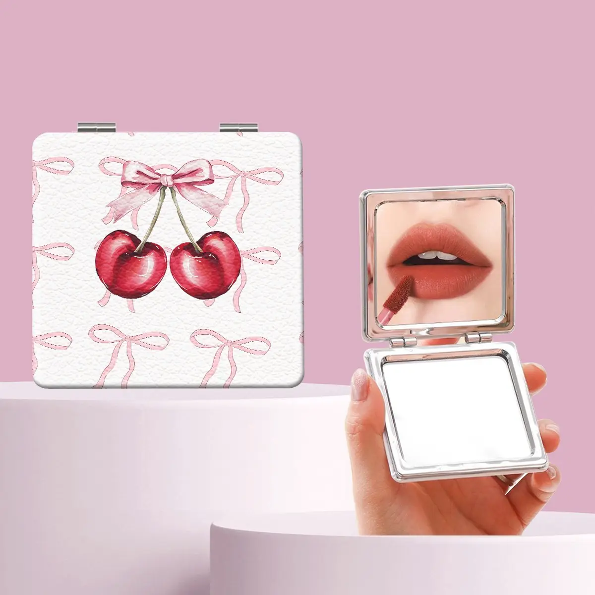 Millennial Y2K Style Butterfly Cherry Makeup Mirror, Foldable Mini Handheld Mirror, Perfect Gift for Sisters, Friends, Girls, Weddings