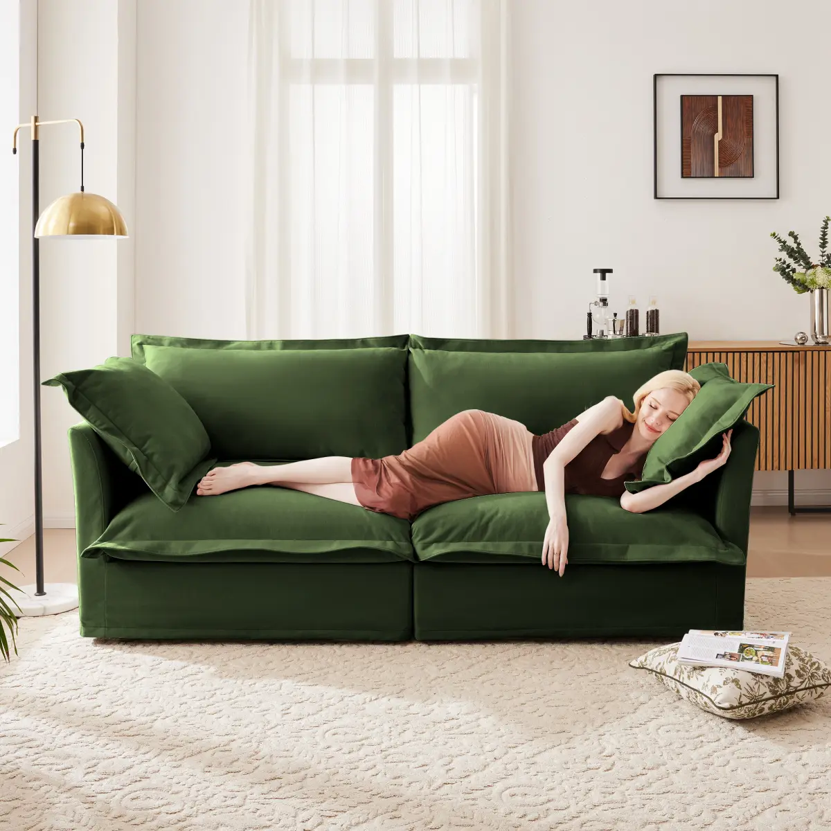 Modern Slipcovered 2-Seat Sofa Couches for Living Room, 2 Seater Sofa, Plain Chenille Deep Seat Sofa with Upholstered Cushion&Detachable Cover, Comfy Sofa Couch for Small Space, Apartment, Green
