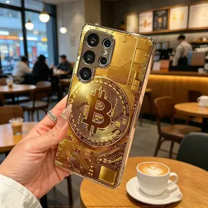 Gold Bitcoin Circuit Pattern Phone Case for Samsung Galaxy A50/Galaxy A51/Galaxy A52/Galaxy A53 5G/Galaxy A54 5G/Galaxy A55 5G/Galaxy A56 5G/Galaxy A71/Galaxy A72/Galaxy A73 5G Light luxury gold glass texture phone case