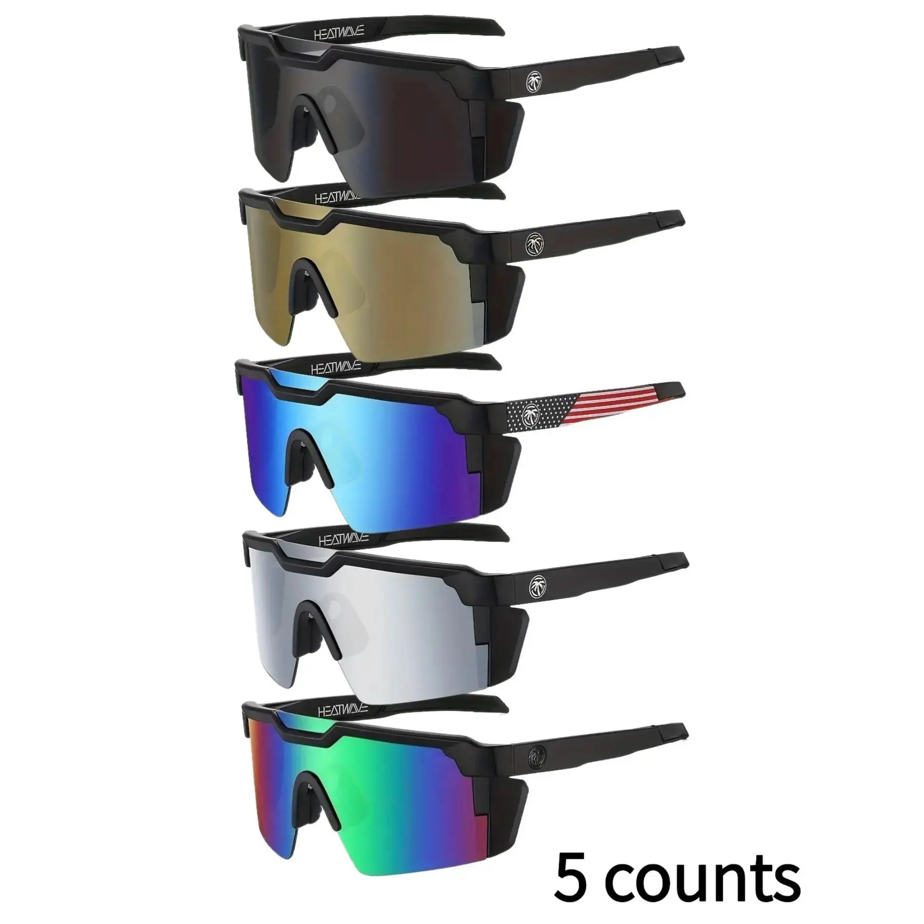 5 Pairs Plain Color Sunglasses, Casual Style PC Frame, Sports Outdoor Sunglasses, Outdoor Cycling & Travel Eyewear, All Seasons Use, Decorative Lens, Fashion Sports Sunglasses