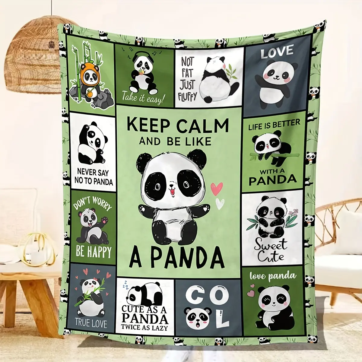 Cute Panda Blanket Flannel Personalized Holiday Gift Blanket Soft Comfortable For All Seasons Holiday Gift Blanket All‑Season Cozy Decorative Blanket, Portable Warm Soft Throw for Indoor Rest, Road Trips and Picnic, Thoughtful Present for Adults, Teenager
