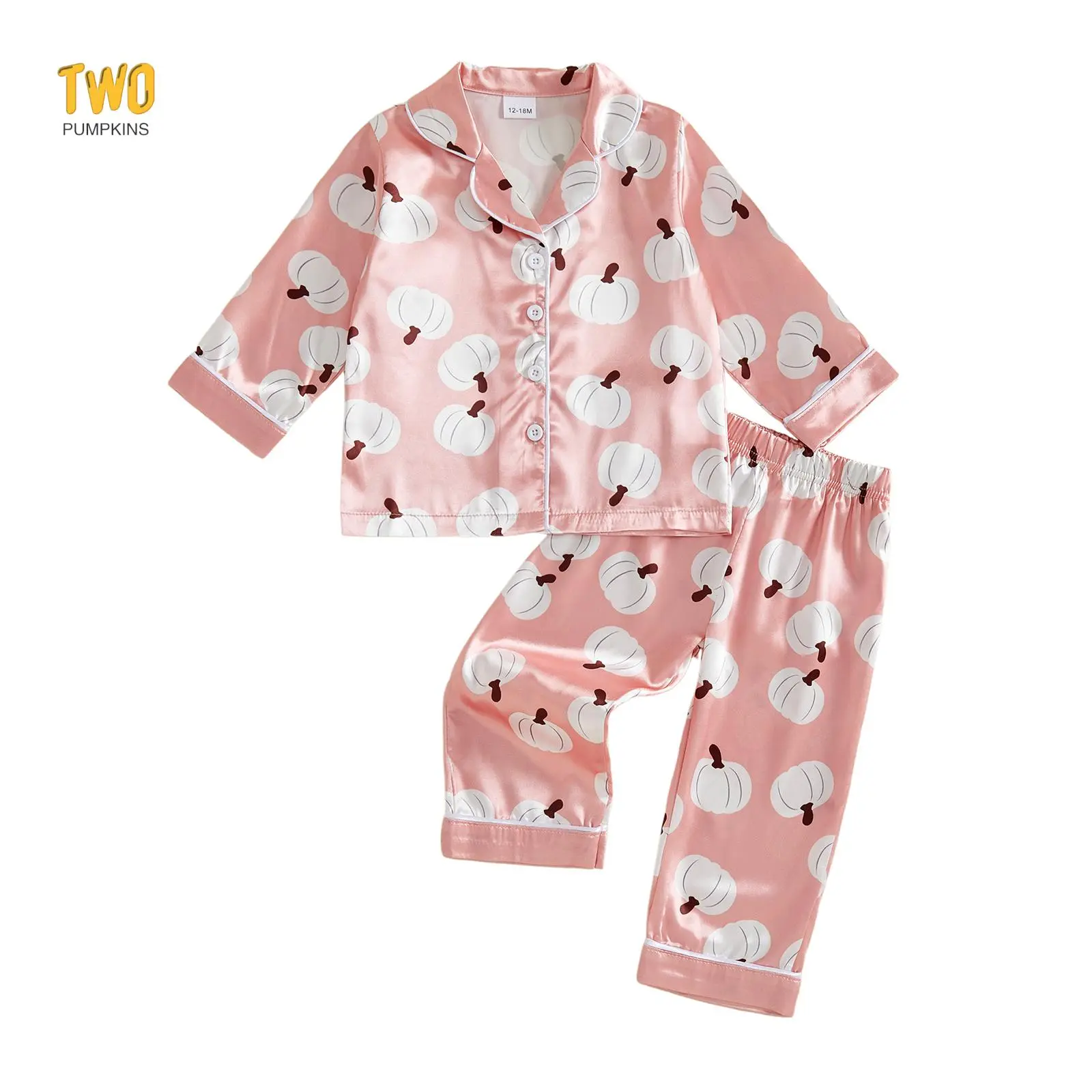 Kids Girls Halloween Pajamas Set, Pumpkin Print Long Sleeve Tops with Pants