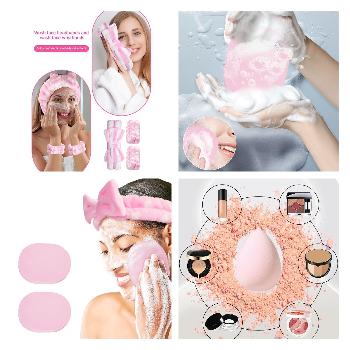 Makeup Tool, 64pcs/set Brushes & Sponges & Triangle Powder Puff & Finger Powder Puff & Headband & Wrist Band & Face Washing Puff & Cleaning Bowl & Bag Makeup Brush Kit
