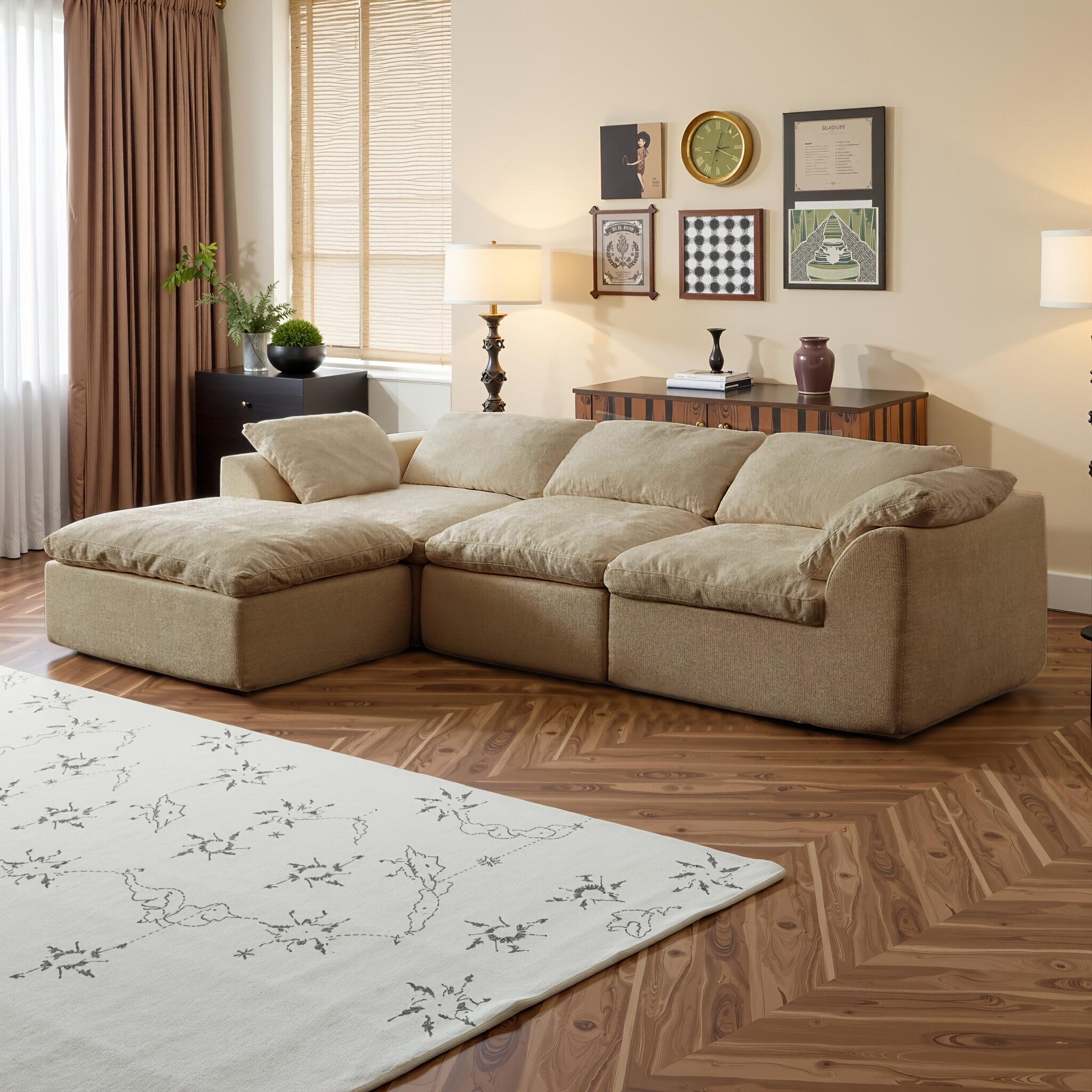 【1/2 Packages】108"Cloud Couches for Living Room, Boneless Couch L-Shape Comfy Sofa Modern Modular Sectional Sofa with Ottoman, Compressed Sofa, Cloud-Like Comfort, Flexible Modular, No Assembly Needed