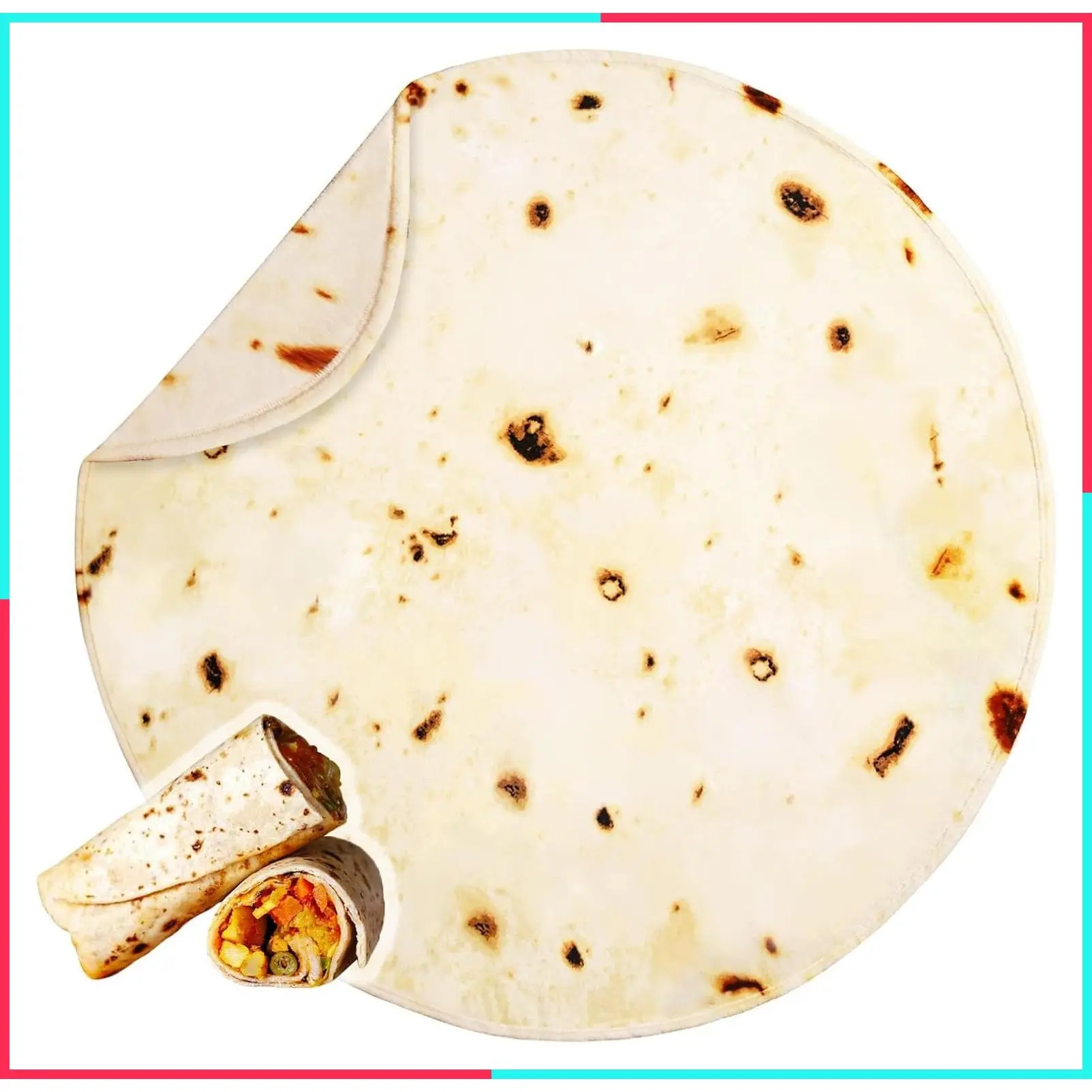 Burrito Tortilla Throw Blanket, 300 GSM Double-Sided Giant Funny Gift, Realistic Super Soft Novelty Taco Swaddle Food Blanket for Kids and Pets Wrap