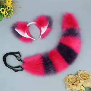 Plush Fox Tail and Ears Set Cosplay Props Cat Wolf Ears Headband Tail Headwear Sets Cute Girls Women Halloween Party Accessories