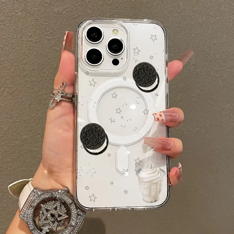 Soft Girl Aesthetic Magnetic Phone Case for iPhone 11/12/13/14/15/16/17 Pro Max, Oreo Cream Star, Lightweight, Drop-Proof, MagSafe-Compatible iPhone Series Accessories for Teen Girls, Resistance