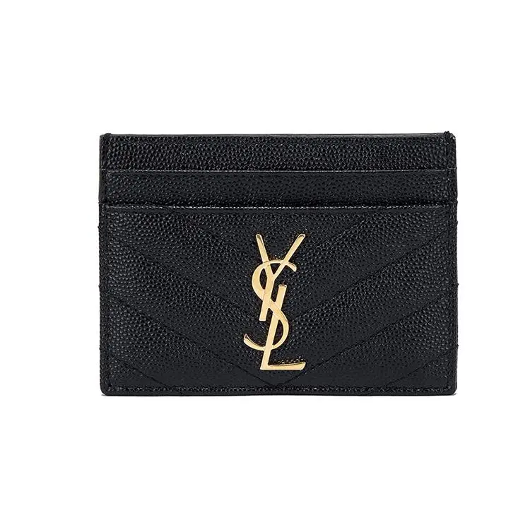 Saint Laurent YSL Cassandre Quilted Grain-Embossed Calfskin Card Holder for Women, Black