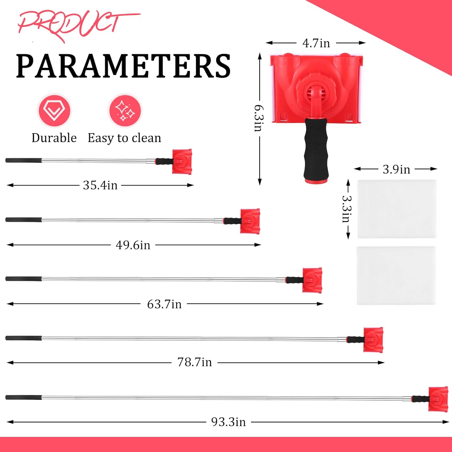 Adjustable Paint Edge Tool, 1 Set 6-segment Threaded Extension Paint Edge Tool with 2 Replacement Pads, Paint Supplies & Tools for Home