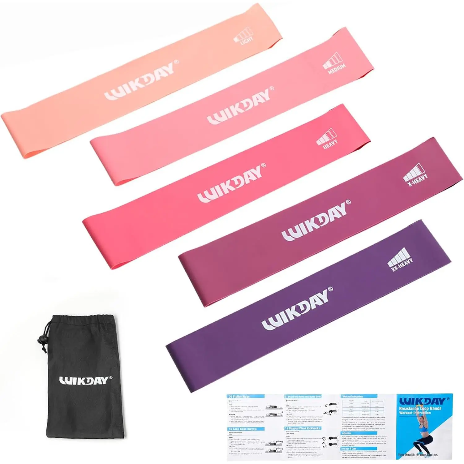 Unisex Rubber Resistance Loop Bands Set (5 Pieces) - Antisnaps, for Body Stretching, Home Workout, Booty & Leg Training, Physical Therapy