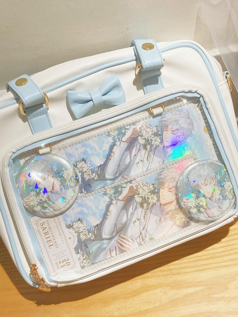 Y2K Cute Bow Ita Bag Girl Transparent Messenger Bag Women Fashion Shoulder Crossbody Bag Ladys DIY Badge Tote Bag Lolita Handbag